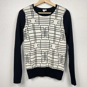 Halogen Women 100% Cashmere Pullover Sweater Small Black Cream Artsy Cozy Casual